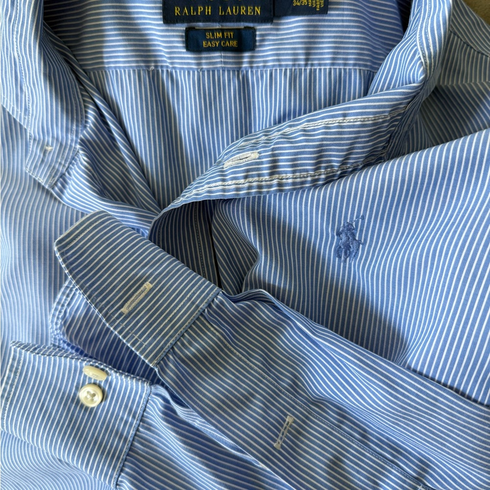 Polo by Ralph Lauren Men's Blue Striped Dress Shirt